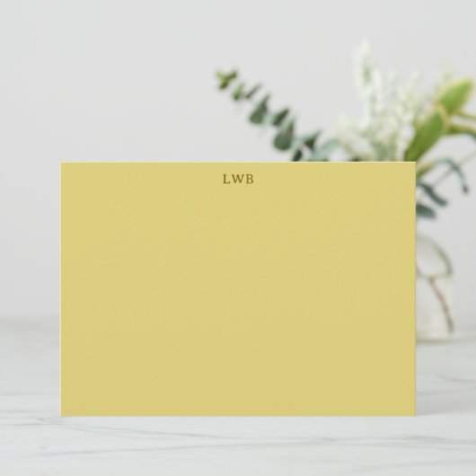 Carte De Correspondance Papeterie moderne jaune avec initiales monogrammée (Debout devant)