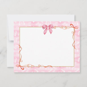 Carte De Correspondance Papeterie Papillon Rose & Ruban Doré pour Ici