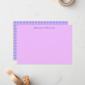 Carte De Correspondance Papeterie personnalisée à carreaux rose et violet (Devant/Arrière en situation)