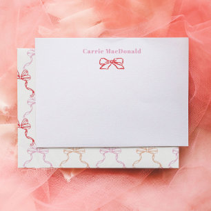 Carte De Correspondance Papeterie personnalisée avec noeuds aquarelle rose