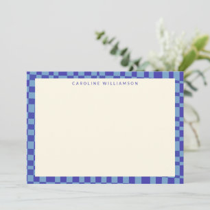 Carte De Correspondance Papeterie personnalisée bleu damier abstrait