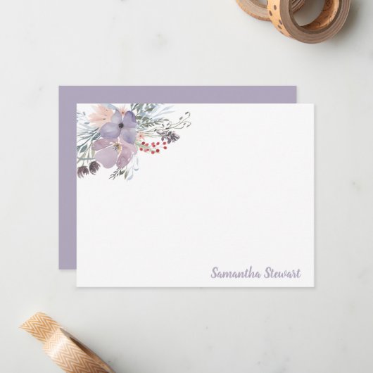 Carte De Correspondance Papeterie personnalisée Fleurs de lilas (Devant/Arrière en situation)