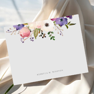 Carte De Correspondance Papeterie personnalisée rose violet floral élégant