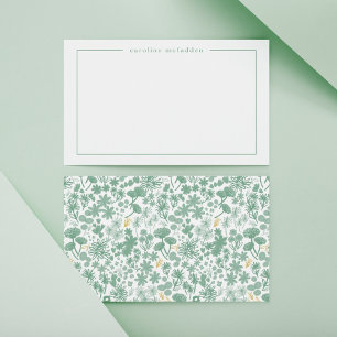 Carte De Correspondance Papeterie personnalisée verte chic à motif floral