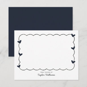 Carte De Correspondance Papeterie simple à cœur à bord ondulé bleu marine