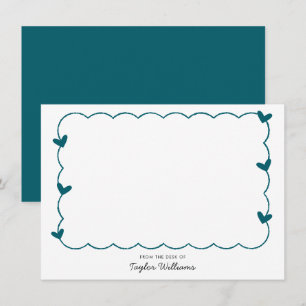 Carte De Correspondance Papeterie simple à cœur à bordure ondulée bleu sar