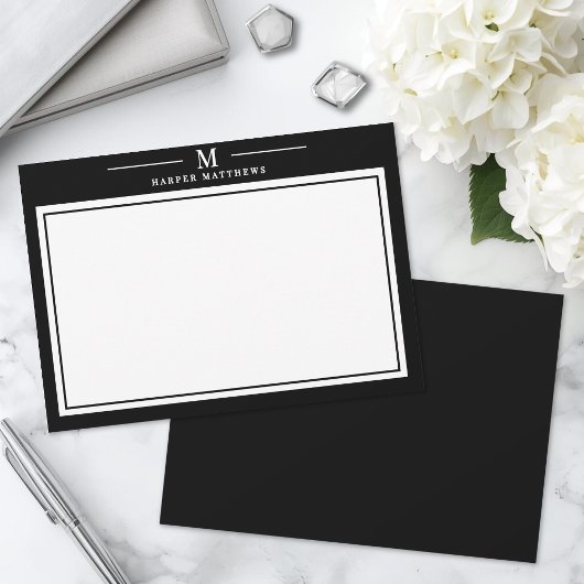 Carte De Correspondance Papeterie simple à monogramme noir et blanc