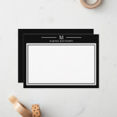 Carte De Correspondance Papeterie simple à monogramme noir et blanc (Devant/Arrière en situation)