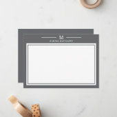 Carte De Correspondance Papeterie simple monogramme gris charbon (Devant/Arrière en situation)