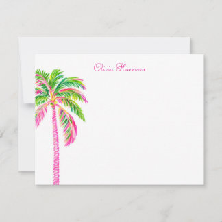 Carte De Correspondance Papeterie tropicale préppy avec palmier à l'aquare