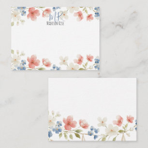 Carte De Correspondance Papier à Lettre Monogramme Floral Aquarelle Rose P