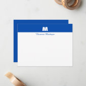 Carte De Correspondance Papier à Lettre Monogramme Personnalisé Bleu Cobal (Devant/Arrière en situation)