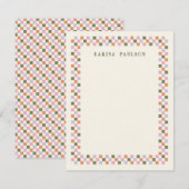 Carte De Correspondance Papier à lettres avec cadre damier - Vert (Devant / Derrière)