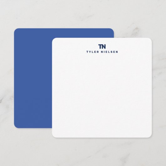 Carte De Correspondance Papier à lettres bleu avec initiales (Devant / Derrière)