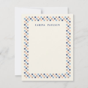 Carte De Correspondance Papier à lettres cartonné motif damier - Bleu mari