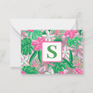 Carte De Correspondance Papier à lettres Monogramme Fleur Tropicale Rose P