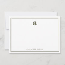 Papier à lettres monogramme minimaliste vert olive