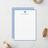 Carte De Correspondance Papier à lettres personnalisées classique bleu coq (Devant/Arrière en situation)