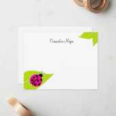 Carte De Correspondance Papier à lettres personnalisées Pink Ladybug (Devant/Arrière en situation)