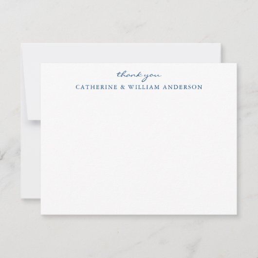 Carte De Correspondance Papier à Merci de script bleu récemment marié (Devant)