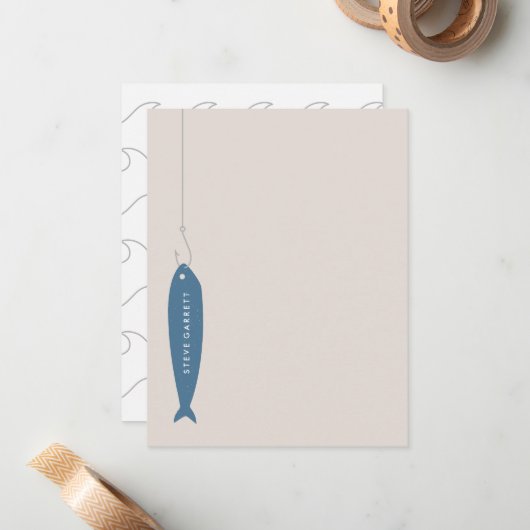 Carte De Correspondance Papier de pêche - Cobalt (Devant/Arrière en situation)