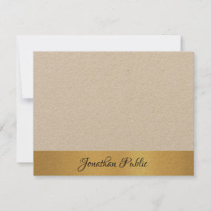 Carte De Correspondance Papier Kraft Véritable Luxe Élégant Script Main Or