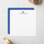 Carte De Correspondance Papier Papier À Papier Bleu Avec Initiales (Devant/Arrière en situation)