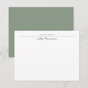 Carte De Correspondance Papier Personnalisé Vert Sauge De la Part De