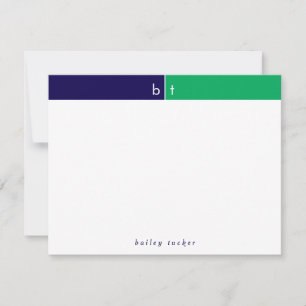 Carte De Correspondance Papiers à lettres à bande bleue verte avec initial