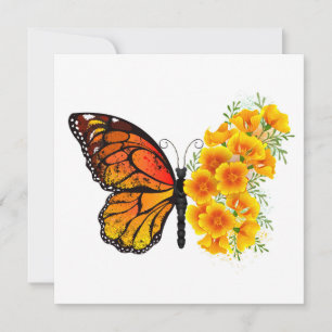 Carte De Correspondance Papillon à fleurs avec Poppy de Californie jaune
