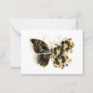 Carte De Correspondance Papillon à fleurs d'or avec orchidée noire