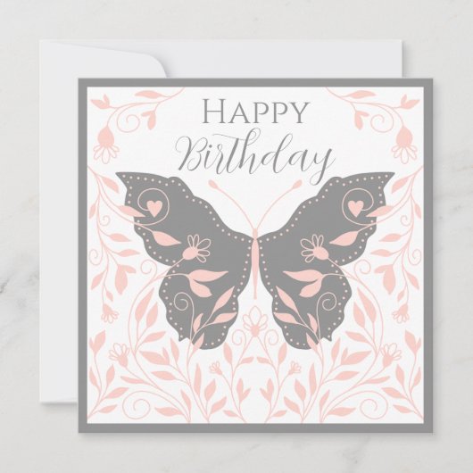 Carte De Correspondance Papillon blanc rose et gris (Devant)