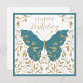 Carte De Correspondance Papillon blanc Turquoise et or (Devant / Derrière)