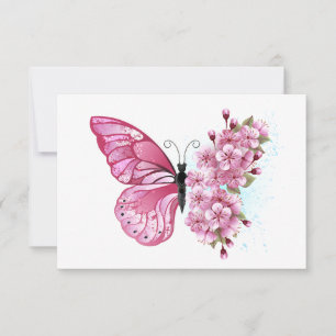 Carte De Correspondance Papillon de fleurs avec Sakura rose
