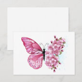 Carte De Correspondance Papillon de fleurs avec Sakura rose (Devant / Derrière)