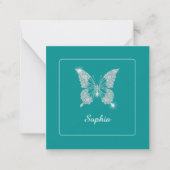 Carte De Correspondance Papillon Diamant Blanc, Nom de Script, Sarcelle Pr (Devant)