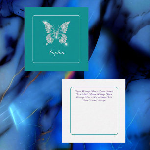 Carte De Correspondance Papillon Diamant Blanc, Nom du script, Turquoise p