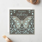 Carte De Correspondance Papillon Élégant Avec Vignes Joyeux Anniversaire (Devant/Arrière en situation)