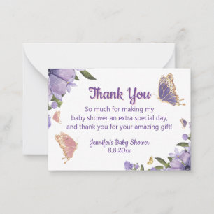 Carte De Correspondance papillon floral violet fille baby shower merci