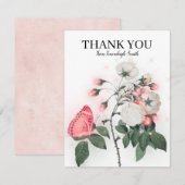 Carte De Correspondance Papillon rose Fleurs blanches Merci (Devant / Derrière)