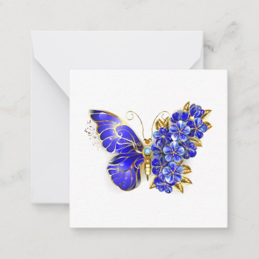 Carte De Correspondance Papillon saphir à fleurs (Devant)