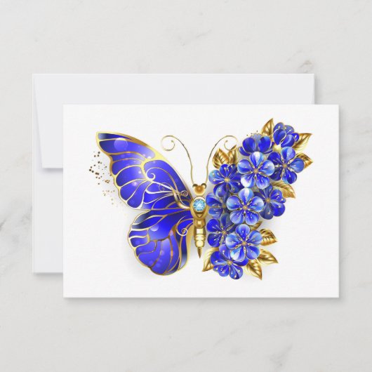 Carte De Correspondance Papillon saphir à fleurs (Devant)