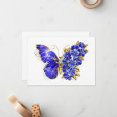 Carte De Correspondance Papillon saphir à fleurs (Devant/Arrière en situation)