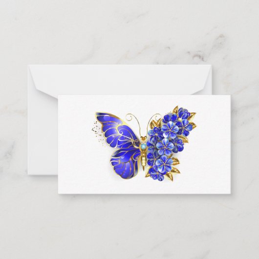 Carte De Correspondance Papillon saphir à fleurs (Devant)