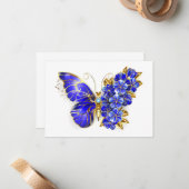 Carte De Correspondance Papillon Saphir Fleur (Devant/Arrière en situation)