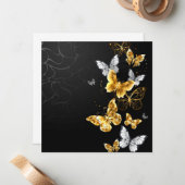 Carte De Correspondance Papillons blancs et dorés (Devant/Arrière en situation)