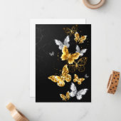 Carte De Correspondance Papillons blancs et dorés (Devant/Arrière en situation)
