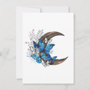 Carte De Correspondance Papillons bleus sur croissant en bois