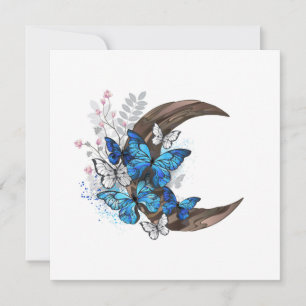 Carte De Correspondance Papillons bleus sur croissant en bois