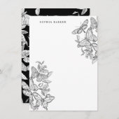 Carte De Correspondance Papillons croqués noirs et blancs Papeterie (Devant / Derrière)